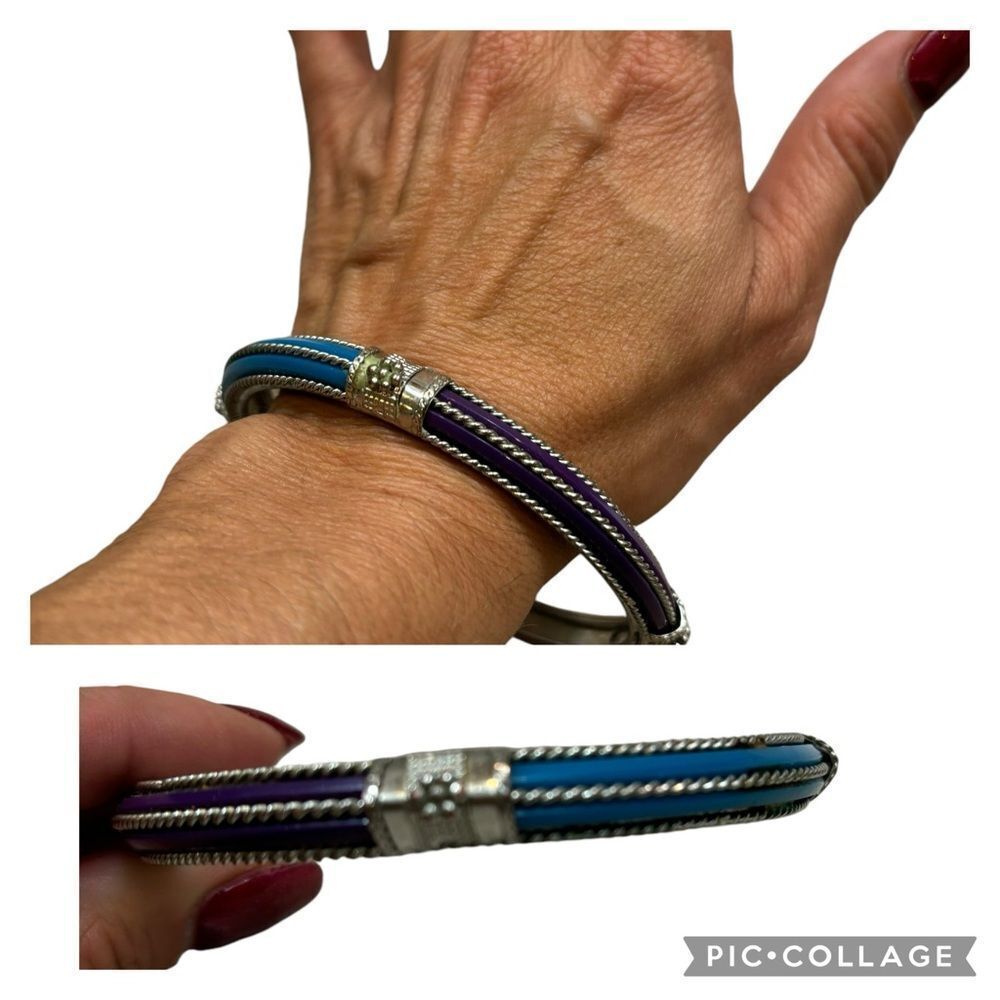 Vintage Turkish Style Blue‎ and Purple Enamel Silver Bangle Bracelet